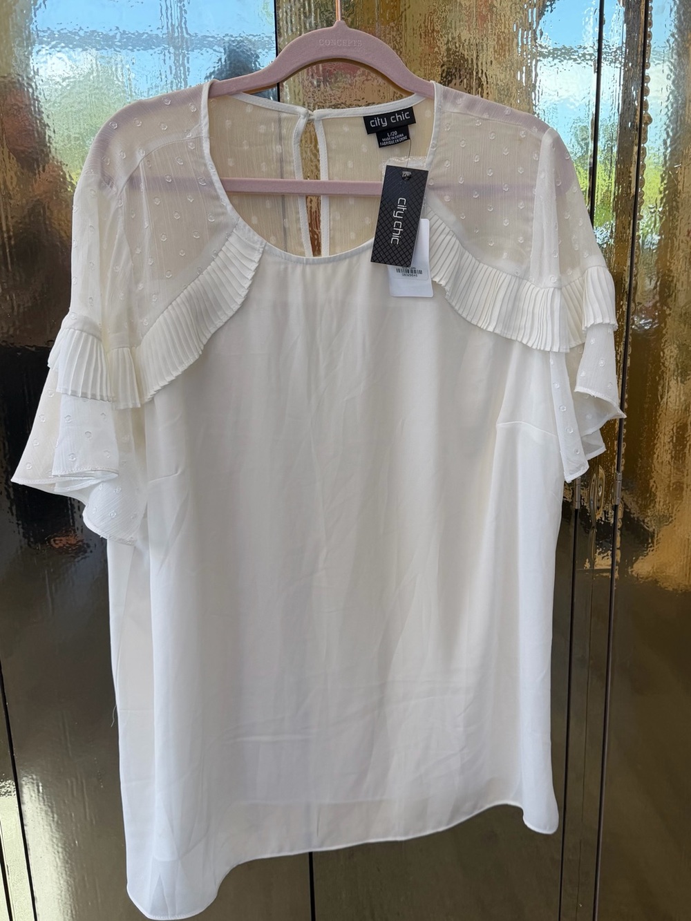 City Chic Ivory Swiss Dot Ruffle Blouse – Size L (20) | NWT